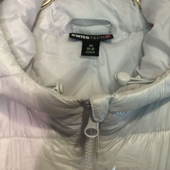 Swiss Tech Womens Hooded Mid Length Puffer Jacket Soft Light gray XS NWT - Picture 3 of 8